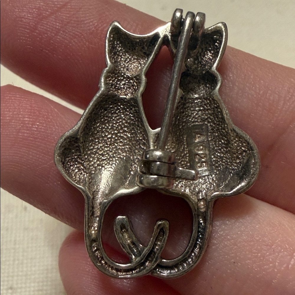 Sterling Silver 925 Marcasite Cat Duo Brooch - Picture 4 of 12